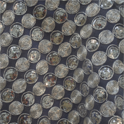 72 x 72 - Silver Spiral Sequin Table Overlays Linen