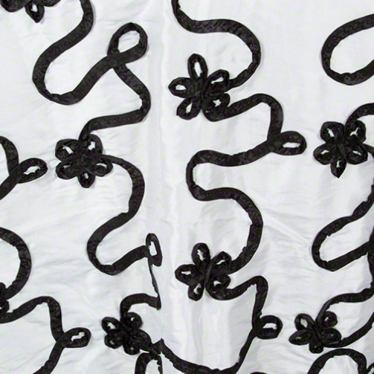 120 Round - White & Black Ribboned Taffeta 120 Round Specialty Linen